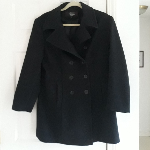 Black Wool Pea Coat w/ Scarf Size Medium/10 Petite - Picture 2 of 8